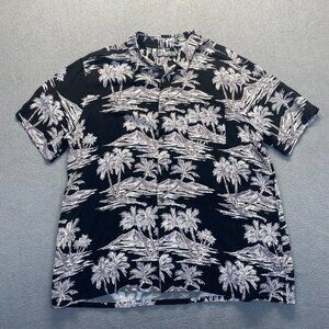 Campia‎ Men's Hawaiian Aloha Shirt Tropical Floral Black/White Rayon,Pocket